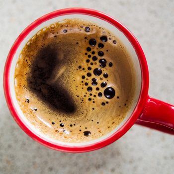 red coffee cup. top view