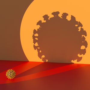 digital illustration of coronavirus and shadow